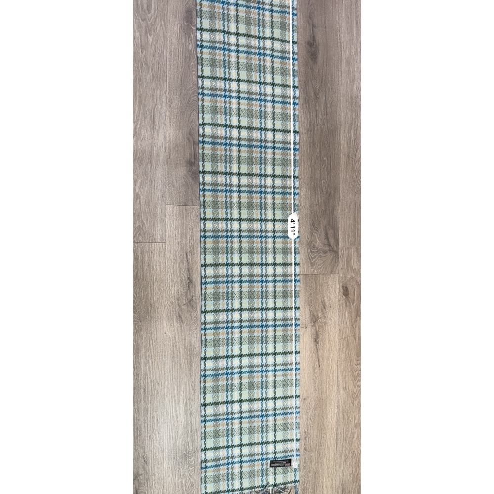 100% Cashmere Scarf Made in Scotland Blue Plaid Houndstooth Fringe Soft - Picture 6 of 7